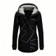 Women's Black Geometric Line Fleece-Lined Hooded Jacket