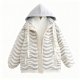 Women's Minimalist Gray Wave Print Contrast Hood Puffer Jacket