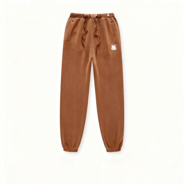 Women's Brown Sweatpants with Cute Bear Emblem