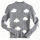 Women's Gray Ribbed Turtleneck Sweater with 3D Cloud Detail