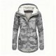 Women's Gray Camouflage Fleece-Lined Hooded Jacket